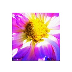 Purple, Pink And White Dahlia With A Bright Yellow Center Satin Bandana Scarf