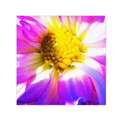 Purple, Pink And White Dahlia With A Bright Yellow Center Small Satin Scarf (Square)