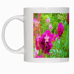 Impressionistic Purple Peonies With Green Hostas White Mugs by myrubiogarden