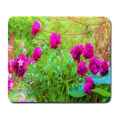 Impressionistic Purple Peonies With Green Hostas Large Mousepads by myrubiogarden