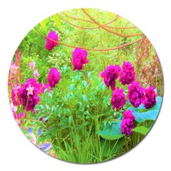 Impressionistic Purple Peonies With Green Hostas Magnet 5  (round) by myrubiogarden