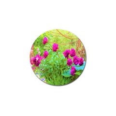 Impressionistic Purple Peonies With Green Hostas Golf Ball Marker (4 Pack) by myrubiogarden