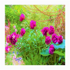 Impressionistic Purple Peonies With Green Hostas Medium Glasses Cloth by myrubiogarden