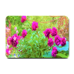 Impressionistic Purple Peonies With Green Hostas Small Doormat  by myrubiogarden