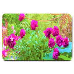 Impressionistic Purple Peonies With Green Hostas Large Doormat  by myrubiogarden