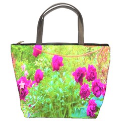 Impressionistic Purple Peonies With Green Hostas Bucket Bag by myrubiogarden