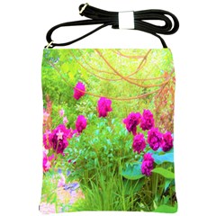 Impressionistic Purple Peonies With Green Hostas Shoulder Sling Bag by myrubiogarden