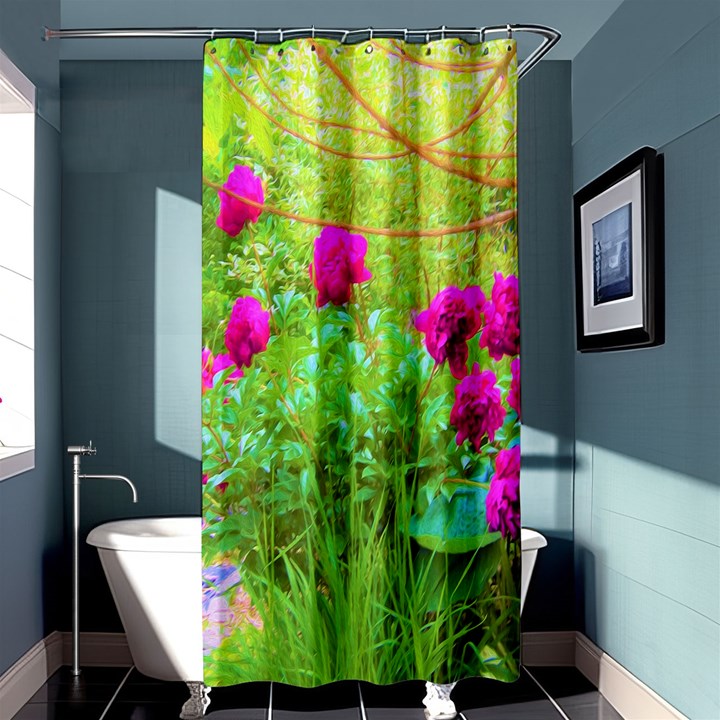 Impressionistic Purple Peonies With Green Hostas Shower Curtain 36  x 72  (Stall) 