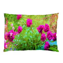 Impressionistic Purple Peonies With Green Hostas Pillow Case (two Sides) by myrubiogarden