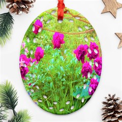 Impressionistic Purple Peonies With Green Hostas Oval Filigree Ornament (two Sides)