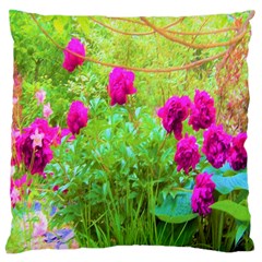 Impressionistic Purple Peonies With Green Hostas Large Cushion Case (two Sides) by myrubiogarden