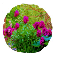 Impressionistic Purple Peonies With Green Hostas Large 18  Premium Round Cushions by myrubiogarden