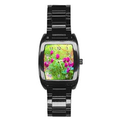 Impressionistic Purple Peonies With Green Hostas Stainless Steel Barrel Watch by myrubiogarden