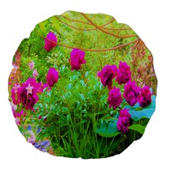 Impressionistic Purple Peonies With Green Hostas Large 18  Premium Flano Round Cushions by myrubiogarden