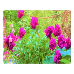 Impressionistic Purple Peonies With Green Hostas Double Sided Flano Blanket (large)  by myrubiogarden