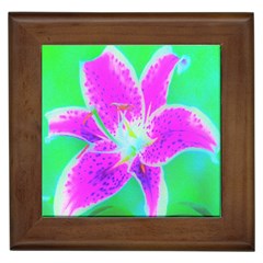 Hot Pink Stargazer Lily On Turquoise Blue And Green Framed Tiles by myrubiogarden