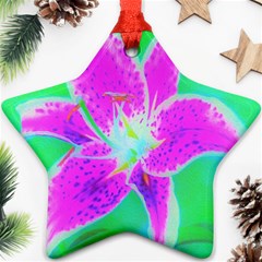 Hot Pink Stargazer Lily On Turquoise Blue And Green Ornament (star)