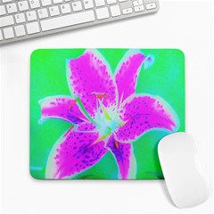 Hot Pink Stargazer Lily On Turquoise Blue And Green Large Mousepads by myrubiogarden