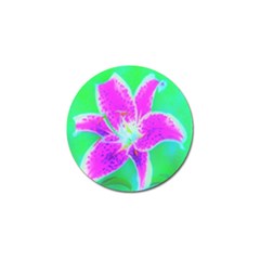 Hot Pink Stargazer Lily On Turquoise Blue And Green Golf Ball Marker by myrubiogarden