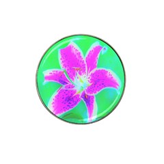 Hot Pink Stargazer Lily On Turquoise Blue And Green Hat Clip Ball Marker (4 Pack) by myrubiogarden