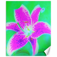 Hot Pink Stargazer Lily On Turquoise Blue And Green Canvas 16  X 20  by myrubiogarden