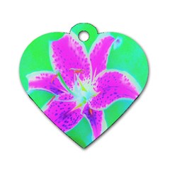 Hot Pink Stargazer Lily On Turquoise Blue And Green Dog Tag Heart (one Side) by myrubiogarden