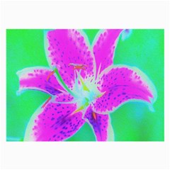 Hot Pink Stargazer Lily On Turquoise Blue And Green Large Glasses Cloth by myrubiogarden