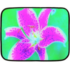 Hot Pink Stargazer Lily On Turquoise Blue And Green Fleece Blanket (mini) by myrubiogarden