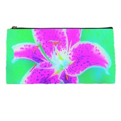 Hot Pink Stargazer Lily On Turquoise Blue And Green Pencil Cases by myrubiogarden