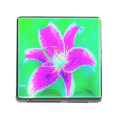 Hot Pink Stargazer Lily On Turquoise Blue And Green Memory Card Reader (square 5 Slot) by myrubiogarden