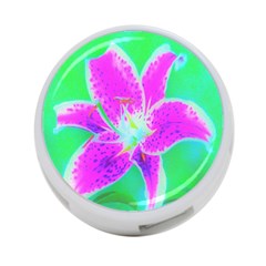 Hot Pink Stargazer Lily On Turquoise Blue And Green 4-port Usb Hub (one Side) by myrubiogarden