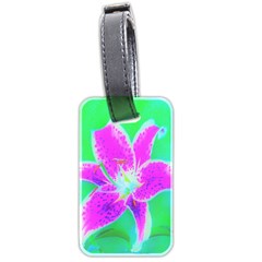 Hot Pink Stargazer Lily On Turquoise Blue And Green Luggage Tags (two Sides) by myrubiogarden