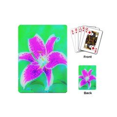 Hot Pink Stargazer Lily On Turquoise Blue And Green Playing Cards (mini)