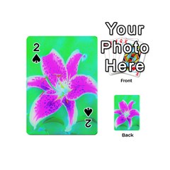 Hot Pink Stargazer Lily On Turquoise Blue And Green Playing Cards 54 (mini)