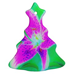 Hot Pink Stargazer Lily On Turquoise Blue And Green Ornament (christmas Tree) 