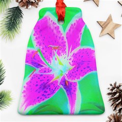 Hot Pink Stargazer Lily On Turquoise Blue And Green Ornament (bell)