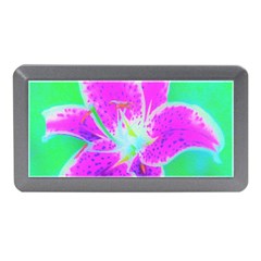 Hot Pink Stargazer Lily On Turquoise Blue And Green Memory Card Reader (mini) by myrubiogarden