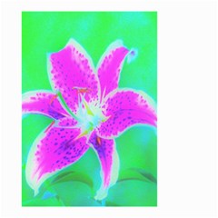 Hot Pink Stargazer Lily On Turquoise Blue And Green Small Garden Flag (two Sides) by myrubiogarden