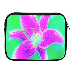 Hot Pink Stargazer Lily On Turquoise Blue And Green Apple Ipad 2/3/4 Zipper Cases by myrubiogarden