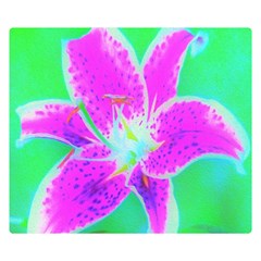 Hot Pink Stargazer Lily On Turquoise Blue And Green Double Sided Flano Blanket (small)  by myrubiogarden