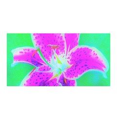 Hot Pink Stargazer Lily On Turquoise Blue And Green Satin Wrap by myrubiogarden