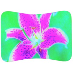 Hot Pink Stargazer Lily On Turquoise Blue And Green Velour Seat Head Rest Cushion by myrubiogarden