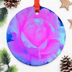 Beautiful Pastel Pink Rose With Blue Background Ornament (round) by myrubiogarden