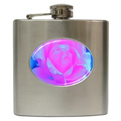 Beautiful Pastel Pink Rose With Blue Background Hip Flask (6 Oz) by myrubiogarden