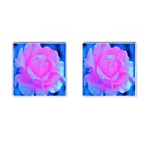 Beautiful Pastel Pink Rose With Blue Background Cufflinks (Square) Front(Pair)