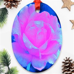 Beautiful Pastel Pink Rose With Blue Background Oval Ornament (two Sides)