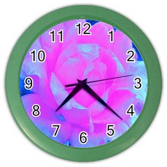 Beautiful Pastel Pink Rose With Blue Background Color Wall Clock by myrubiogarden