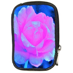 Beautiful Pastel Pink Rose With Blue Background Compact Camera Leather Case by myrubiogarden