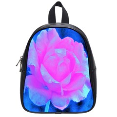 Beautiful Pastel Pink Rose With Blue Background School Bag (small) by myrubiogarden