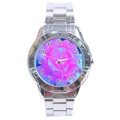 Beautiful Pastel Pink Rose With Blue Background Stainless Steel Analogue Watch by myrubiogarden